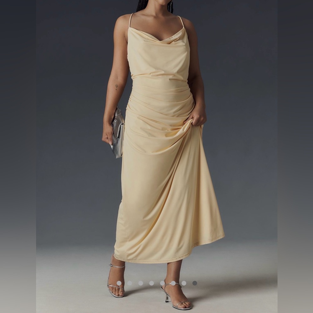 NIA Anthropologie Ina Ruched Cowl Butter Yellow Event Wedding Guest Dress Spring - Picture 5 of 11